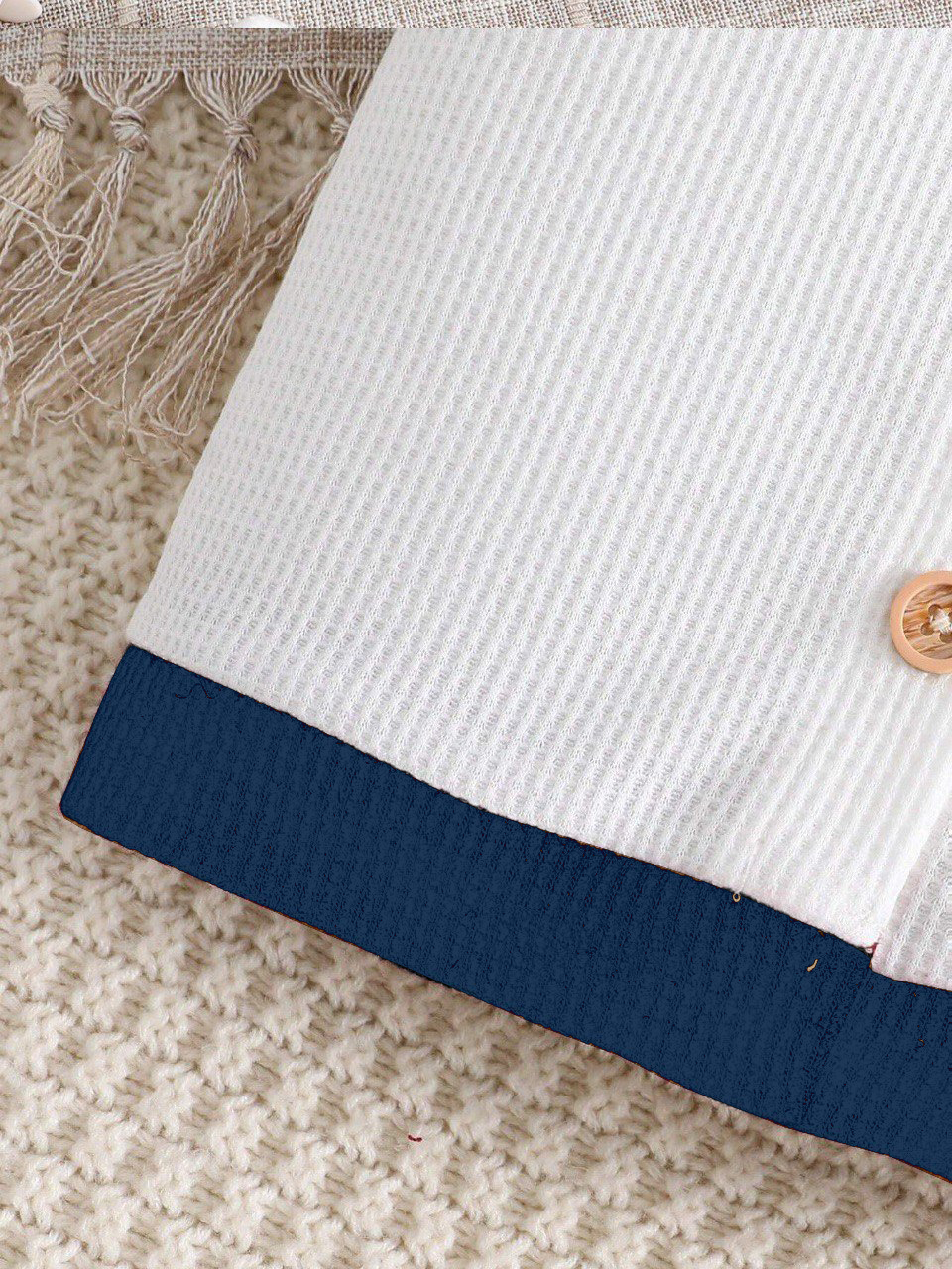Cotton Unisex White With Blue Stripes Top & Bottom Kids Wear Set