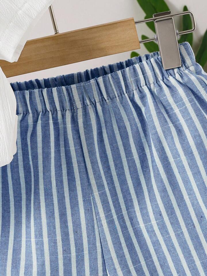 Chic & Comfortable Blue & White Sugar Cane Unisex Co-ord Top & Bottom Set for Kids