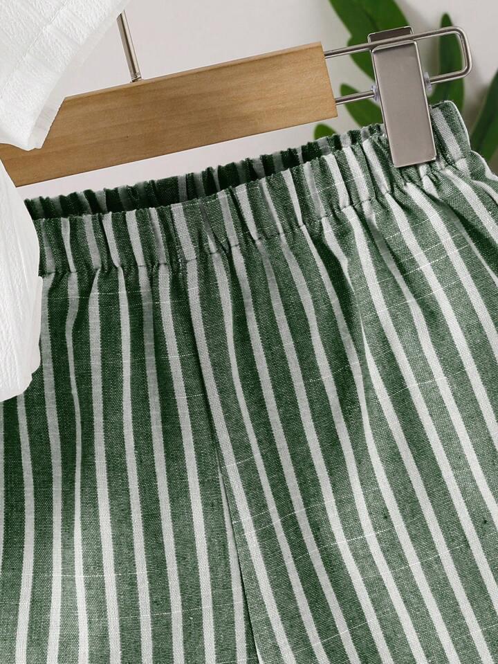 Chic & Comfortable Green & White Sugar Cane Unisex Co-ord Top & Bottom Set for Kids