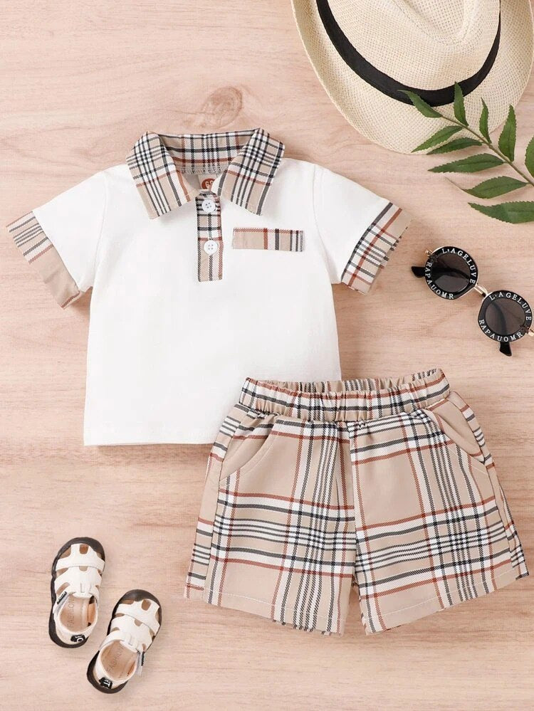 Chic & Comfortable Unisex Chex Collar Co-ord Top & Bottom Kids Wear Set