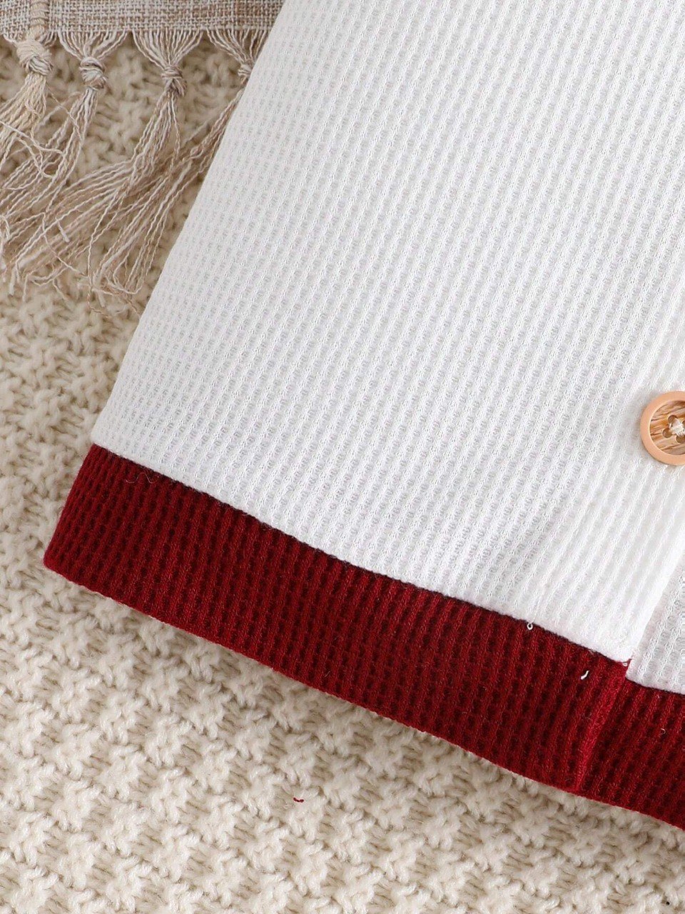 Cotton Unisex White With Red Stripes Top & Bottom Kids Wear Set