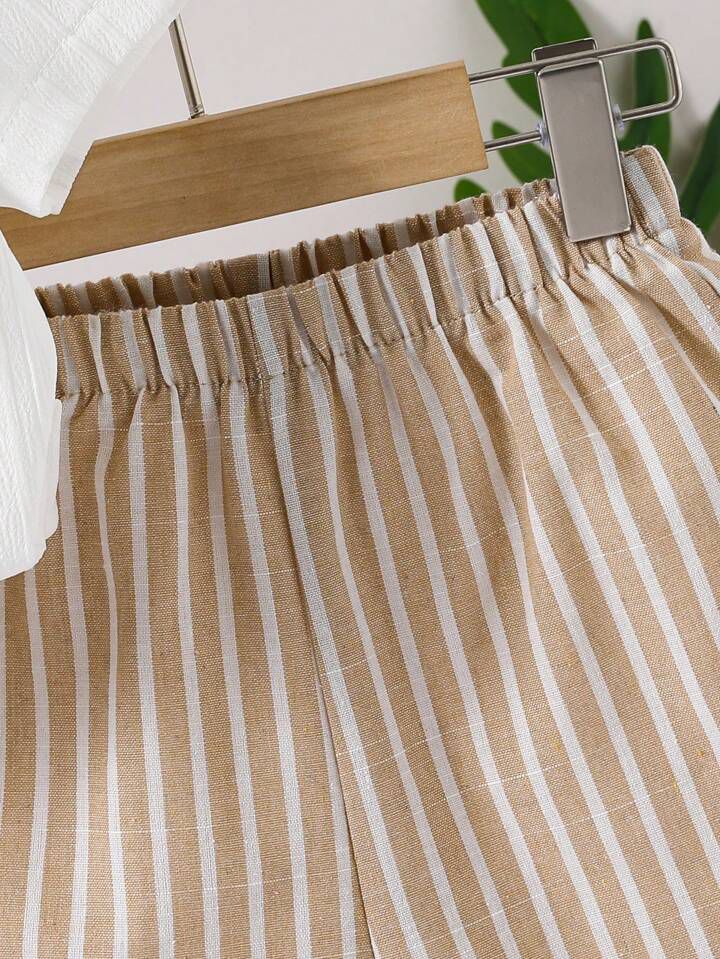 Chic & Comfortable Orange & White Sugar Cane Unisex Co-ord Top & Bottom Set for Kids