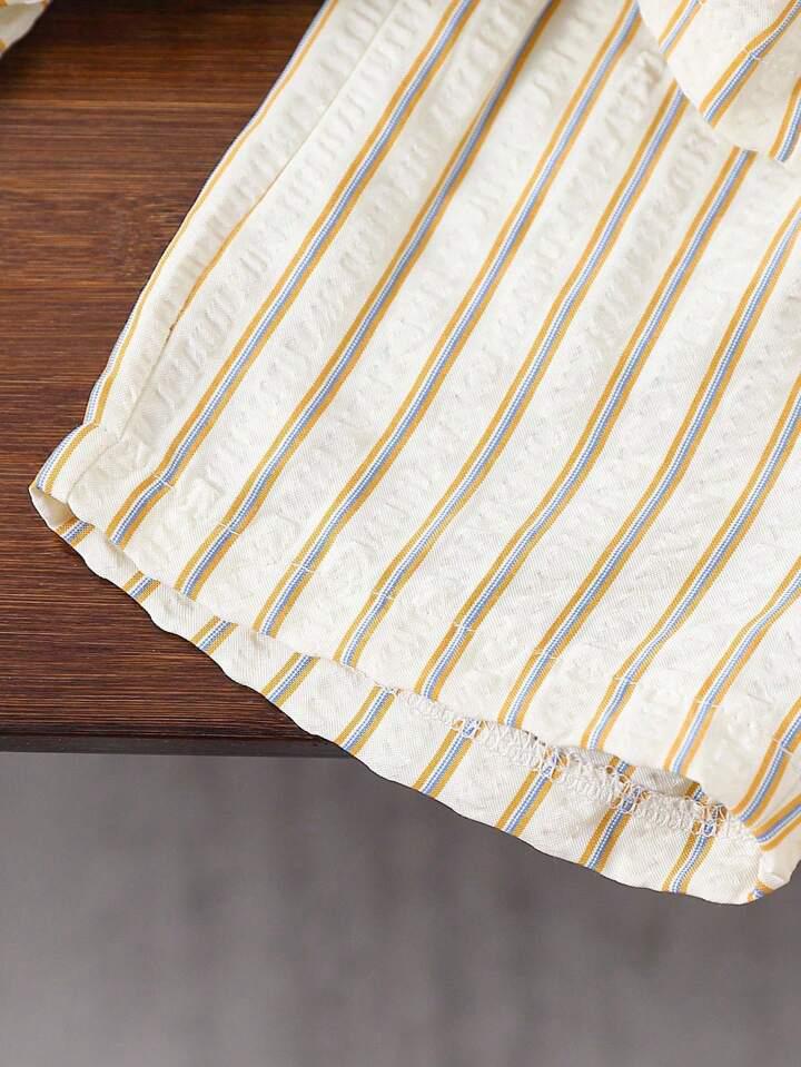 Cream Stripe Cotton Co-Ord Set for Kids