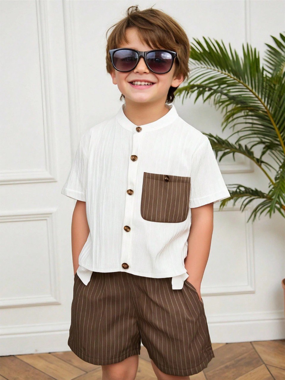 Sugar Coffee Cotton Spandex Co-Ord Set for Kids