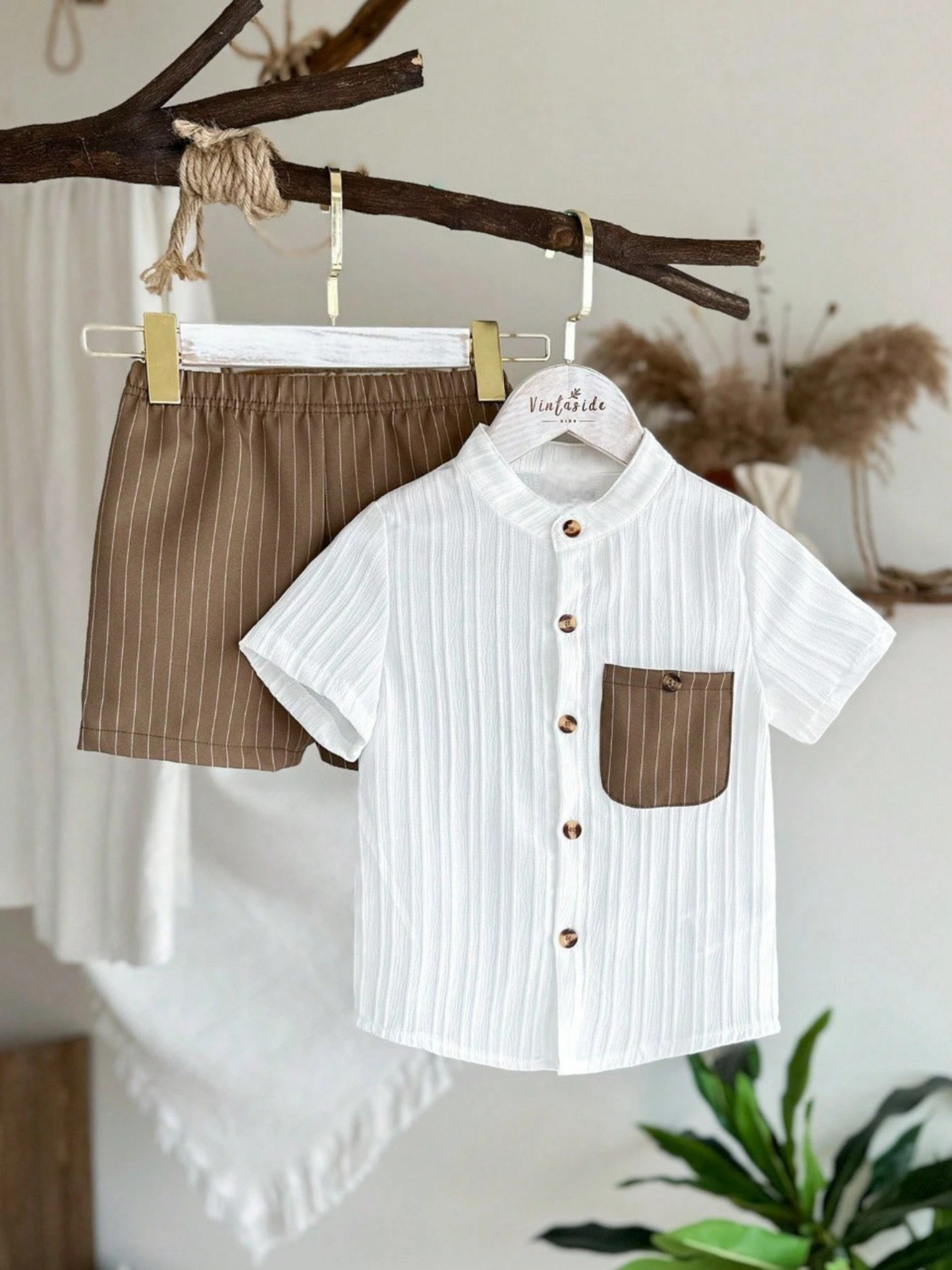 Sugar Coffee Cotton Spandex Co-Ord Set for Kids