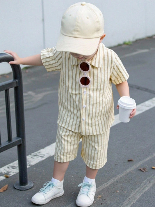 Cream Stripe Cotton Co-Ord Set for Kids