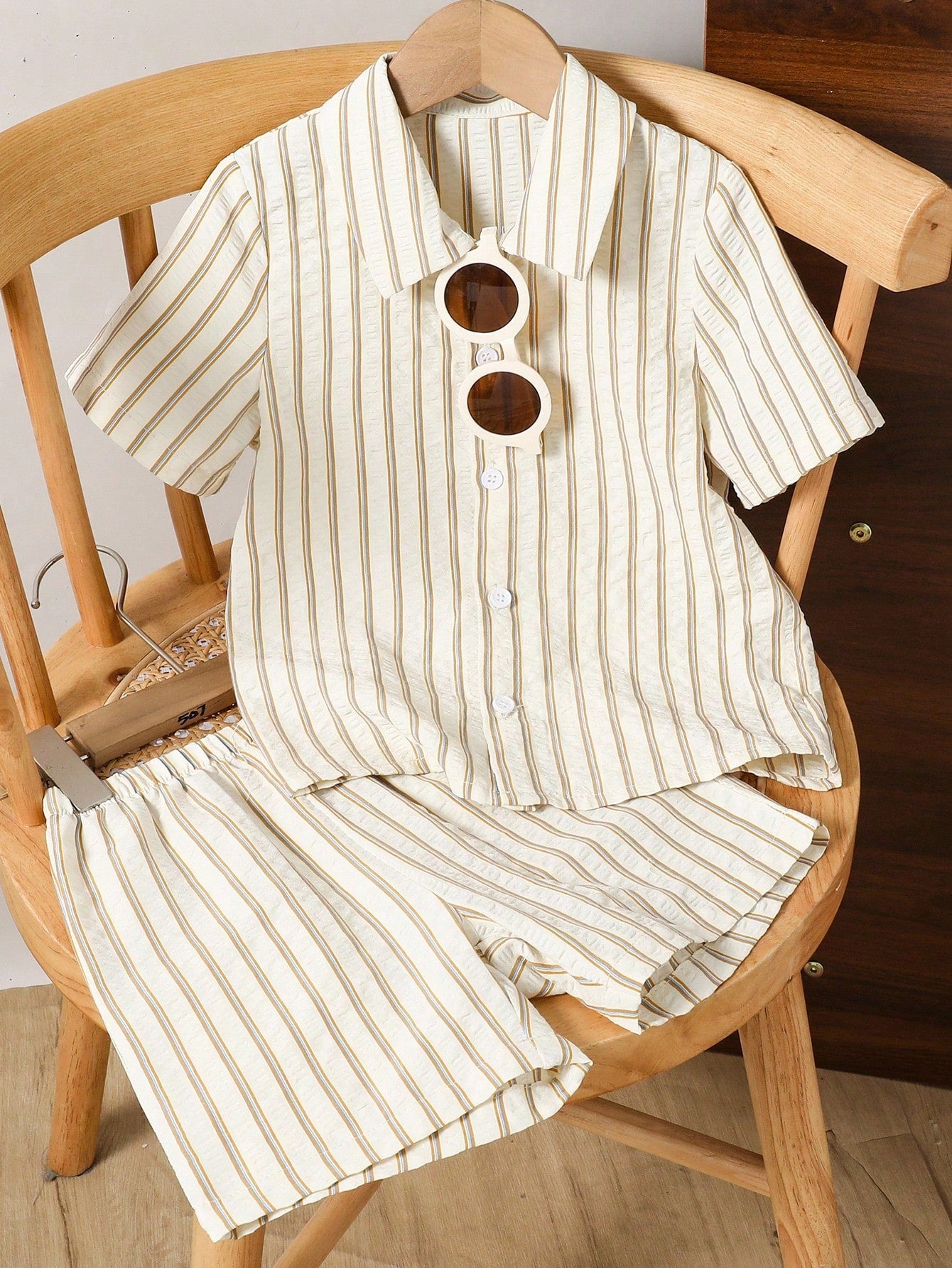 Cream Stripe Cotton Co-Ord Set for Kids