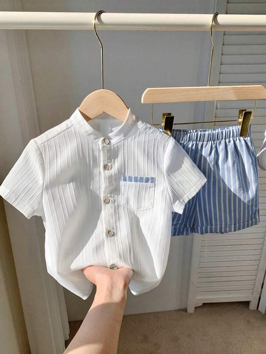 Chic & Comfortable Blue & White Sugar Cane Unisex Co-ord Top & Bottom Set for Kids