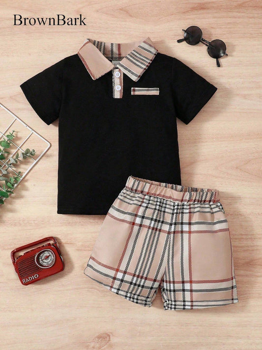 Chic & Comfortable Unisex Chex Collar Co-ord Top & Bottom Kids Wear Set