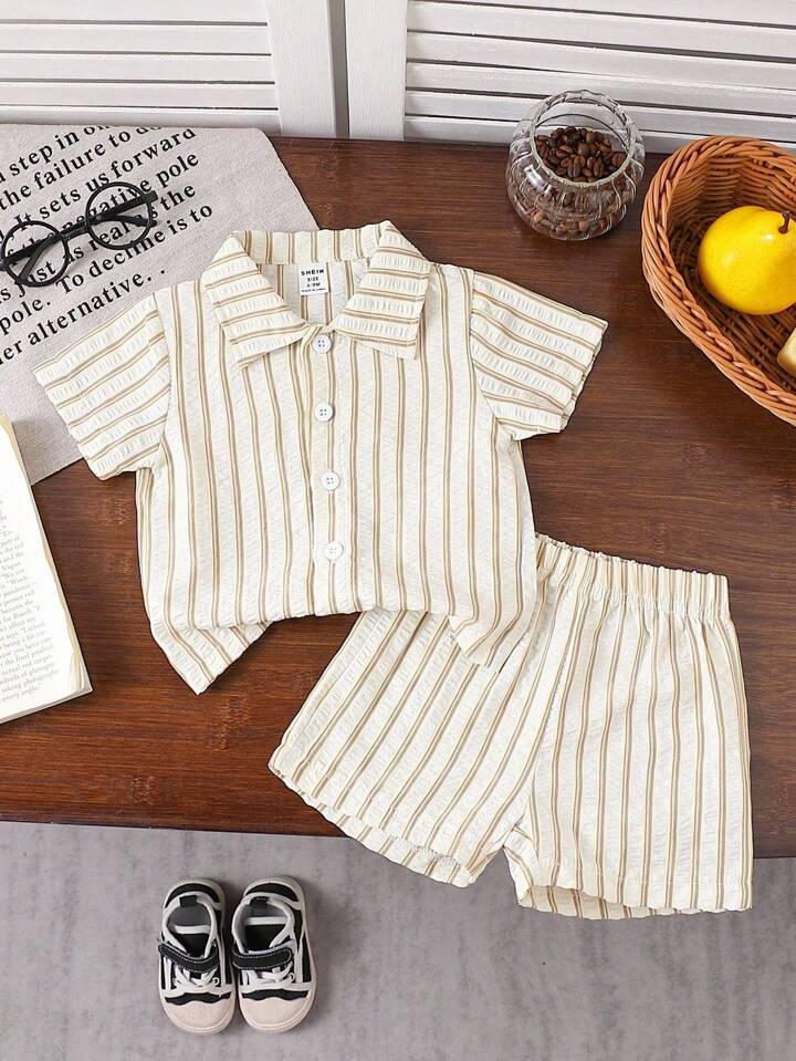 Cream Stripe Cotton Co-Ord Set for Kids